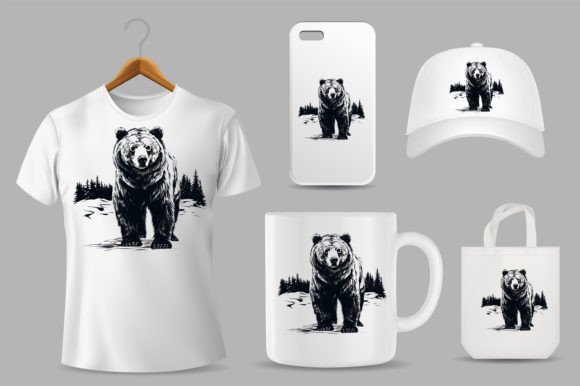 Grizzly Bear Illustration for Product Templates & Design Assets