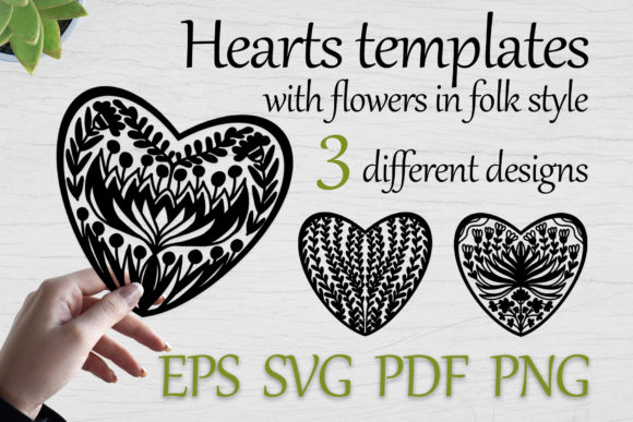 Heart Templates with Flowers, Svg, Eps for Creative Projects